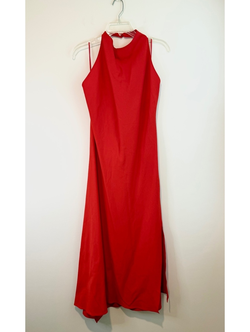 Zara Red Sleeveless Halter Open Back Maxi Dress with Side Slit XL